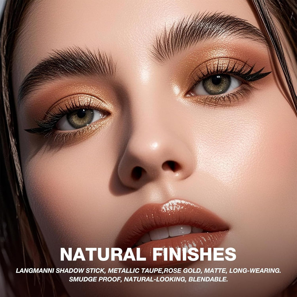 LANGMANNI 8Colors Dual-Ended Cream Eyeshadow Stick Set – Silky Smooth, Waterproof & Transfer-Proof, Built-in Blender Brush, All-Day Matte & Shimmer Wear Eye Makeup(#A)
