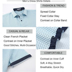 Alex Vando Mens Printed Dress Shirts Easy Care Button Down Shirt | Four-Way Flexible Weave, Inner Collar & Cuff Contrast, Anti-Wrinkle Texture, Lightweight, Great Present For Male Relatives