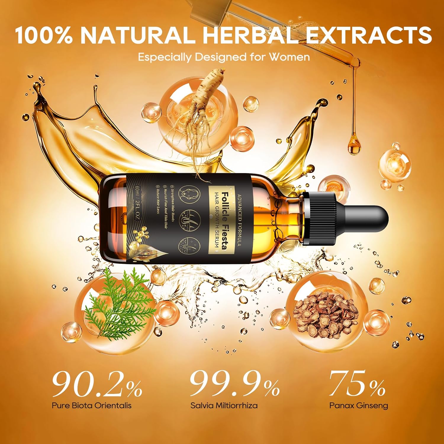 Women‘S Hair Growth Serum Oil, 100% Natural Herbal Extracts, Root Revive Visibly Thickening Fuller Hair, Follicle Stimulator Scalp Serum For Hair Loss/Shedding,Thin, Dry & Damaged Treatment