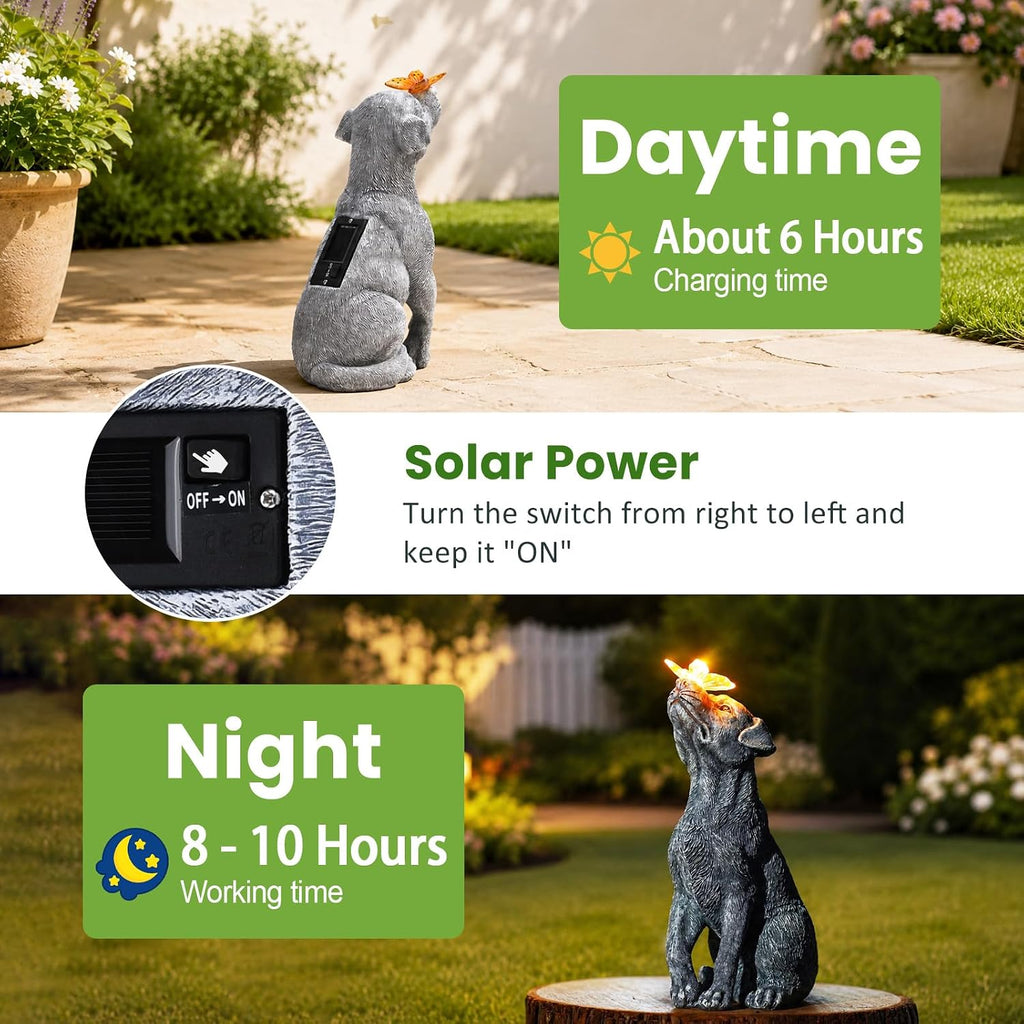 Dog Statue With Solar Butterfly - Ideal Gifts For Mom, Dad Or Birthdays, Beautifully Crafted Outdoor Decorations To Wow Your Guests