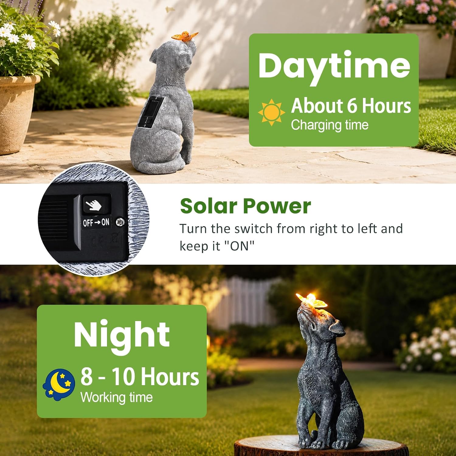 Dog Statue With Solar Butterfly - Ideal Gifts For Mom, Dad Or Birthdays, Beautifully Crafted Outdoor Decorations To Wow Your Guests