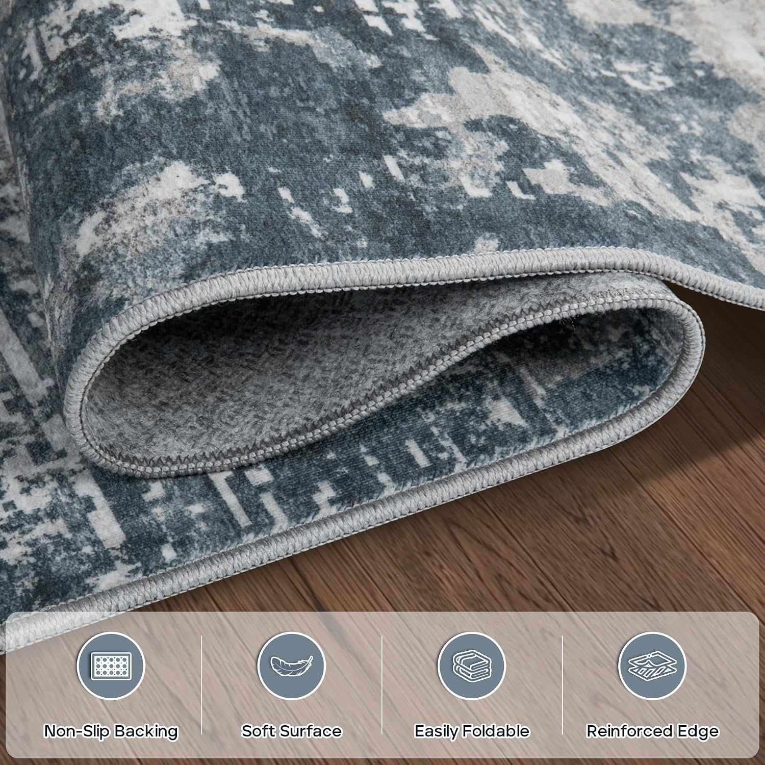 8X10 Area Rugs For Living Room Rug Washable: Modern Large Rug For Dining Room Bedroom Carpet Non Slip 8 By 10 Indoor Abstract Nursery Home Office Blue Grey