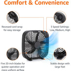 Amazon Basics 3-Speed Box Fan For Bedroom, Portable With Carry Handle, Powerful Airflow, 5 Blades, Lightweight Design, 67 Watts, 20-Inch, Black, 6.8"D X 20.86"W X 21.33"H