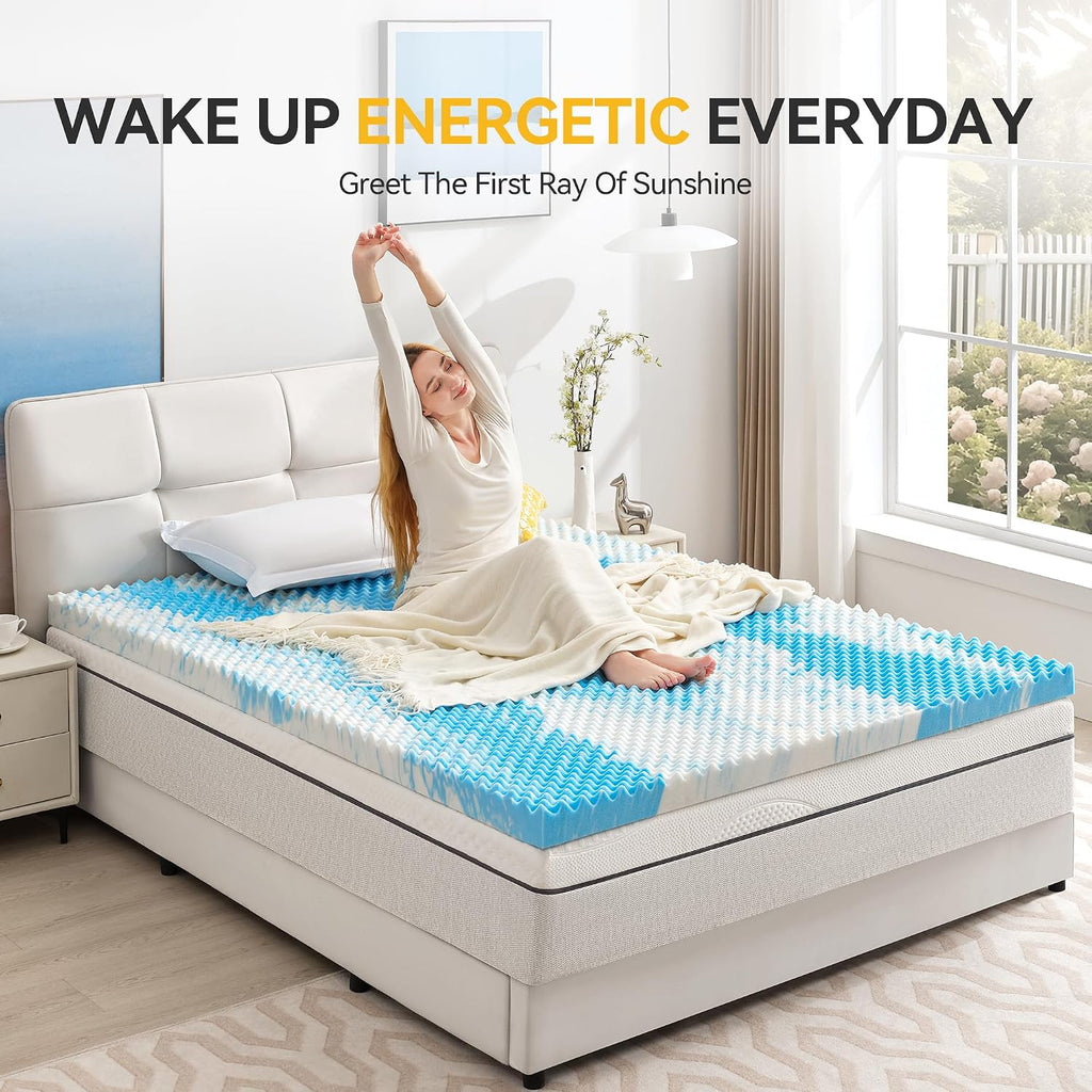 Sinweek 2 Inch Egg Crate Memory Foam Mattress Topper Twin Size, Soft Mattress Pad For Back Pain Relief, Bed Topper, Certipur-Us Certified, Blue