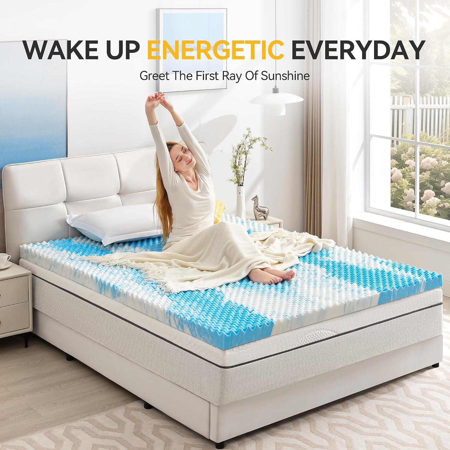 Sinweek 2 Inch Egg Crate Memory Foam Mattress Topper Twin Size, Soft Mattress Pad For Back Pain Relief, Bed Topper, Certipur-Us Certified, Blue