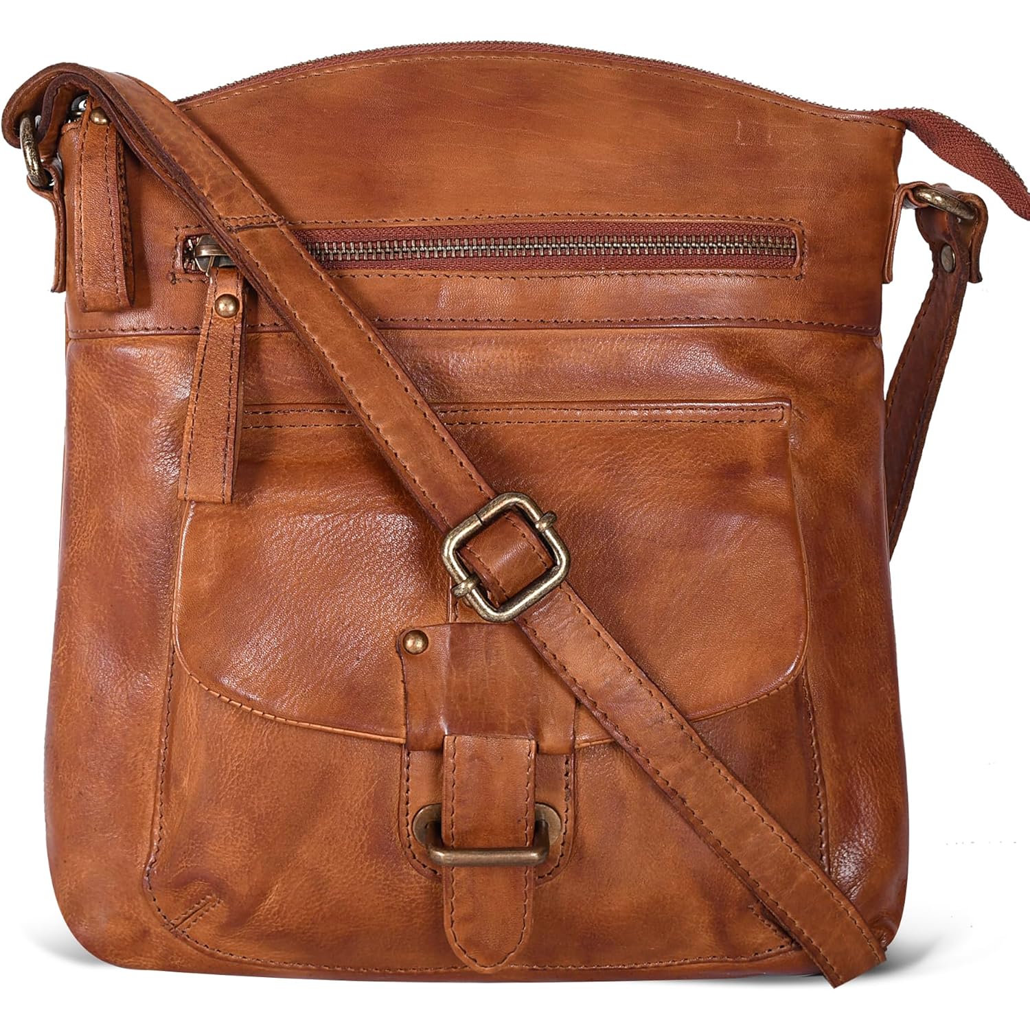 Oak Leathers Leather Crossbody Bag For Women With Adjustable Sling Strap - Medium Size Crossover Shoulder Handbag Purse