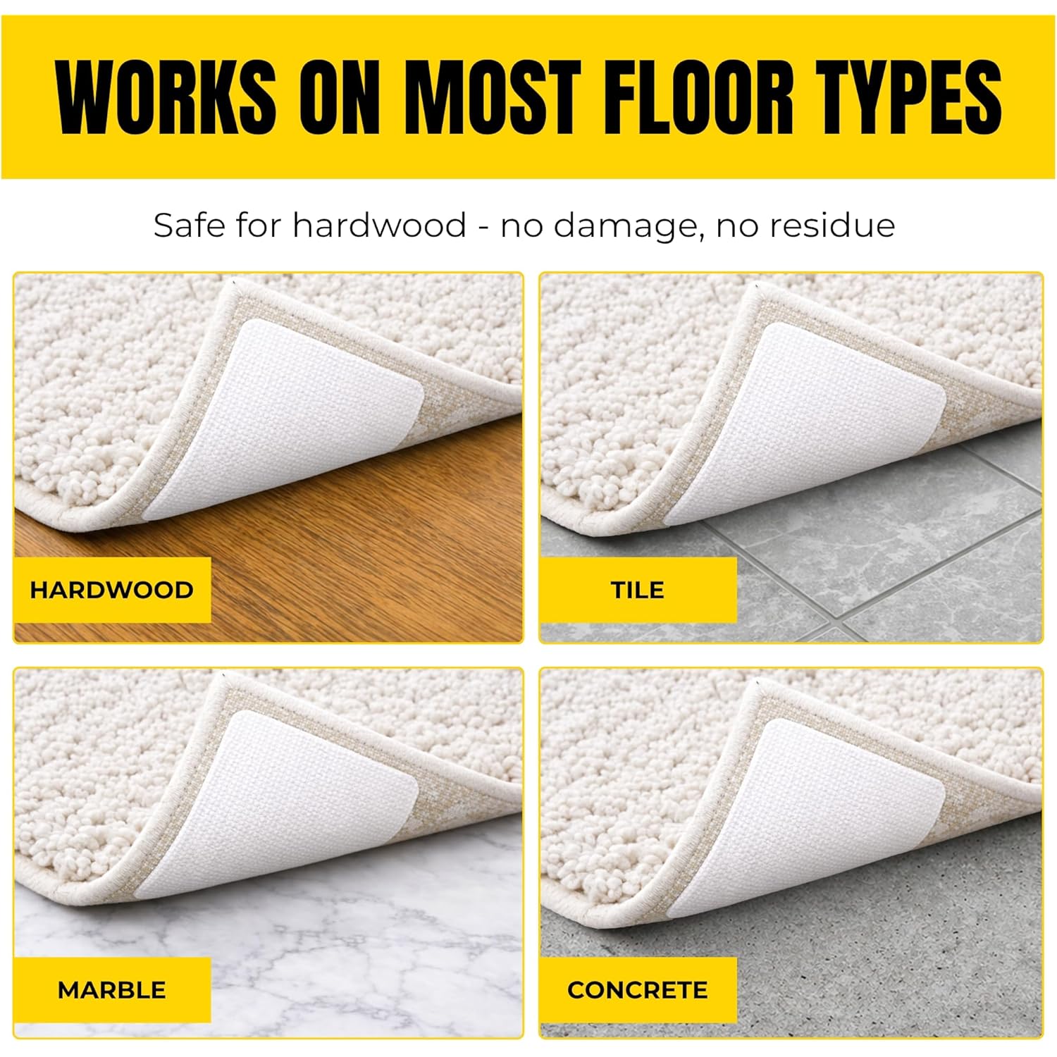 Alien Grip Rug Gripper Carpet Tape - 12pcs, 4x4 in. Anti-Slip Hardwood, Tile Floor, No Damage - Double Sided Reusable, Non Slip Corner Rug Pads - As Seen on TV