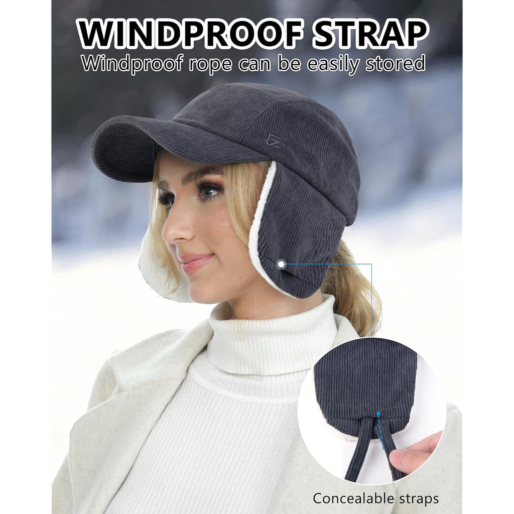 GADIEMKENSD Winter Trapper Hat with Ear Warmer Flaps Corduroy Baseball Cap for Men and Women