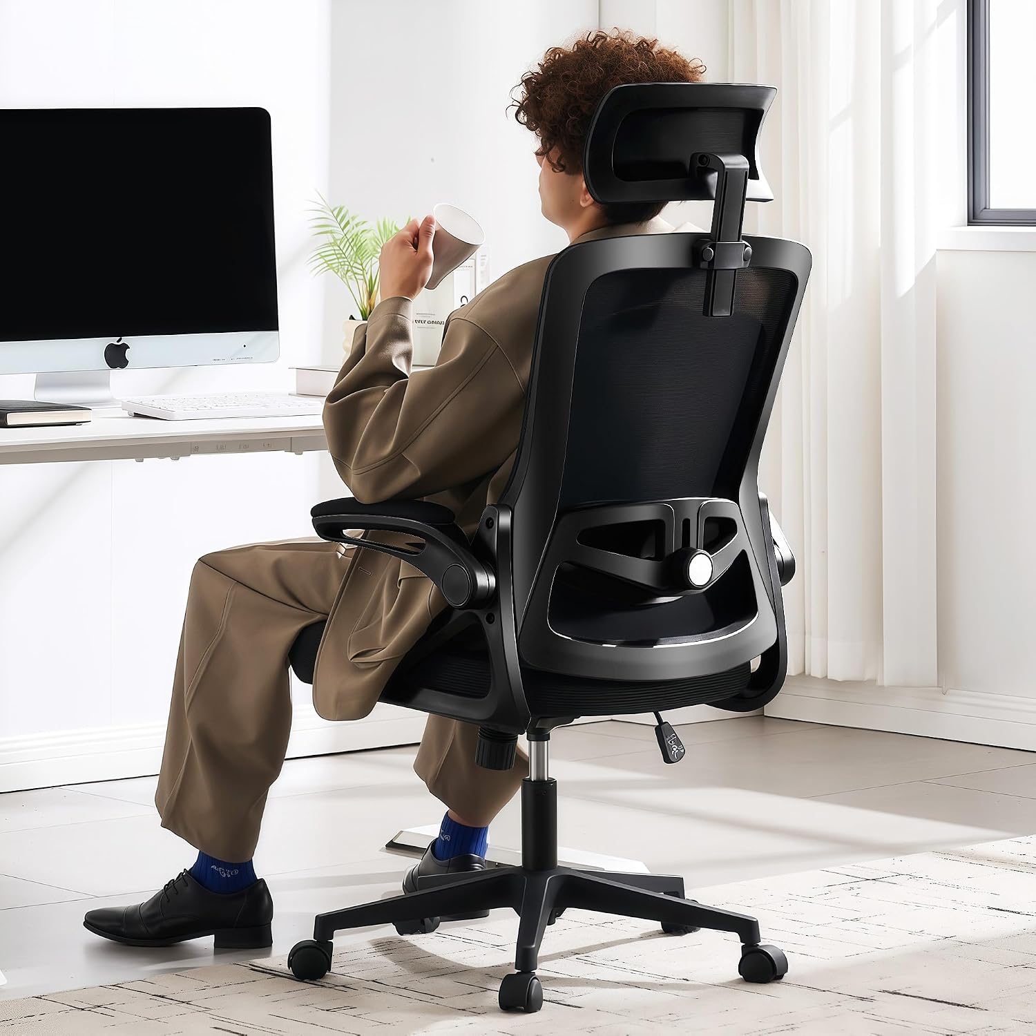 Fizzin Ergonomic Office Chair, 400 Lbs Computer Chairs With Adjustable Lumbar Support, Breathable Mesh Desk Chair Ergonomic With Thickened Cushion, Comfy Home Office Desk Chair (Black)