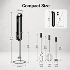 Instawhisk Upgraded Milk Frother With Variable Speed - Rechargeable Handheld Coffee Frother Wand With Detachable Whisks, Electric Drink Mixer For Latte, Cappuccino, Matcha, Almond Milk, Protein, Black