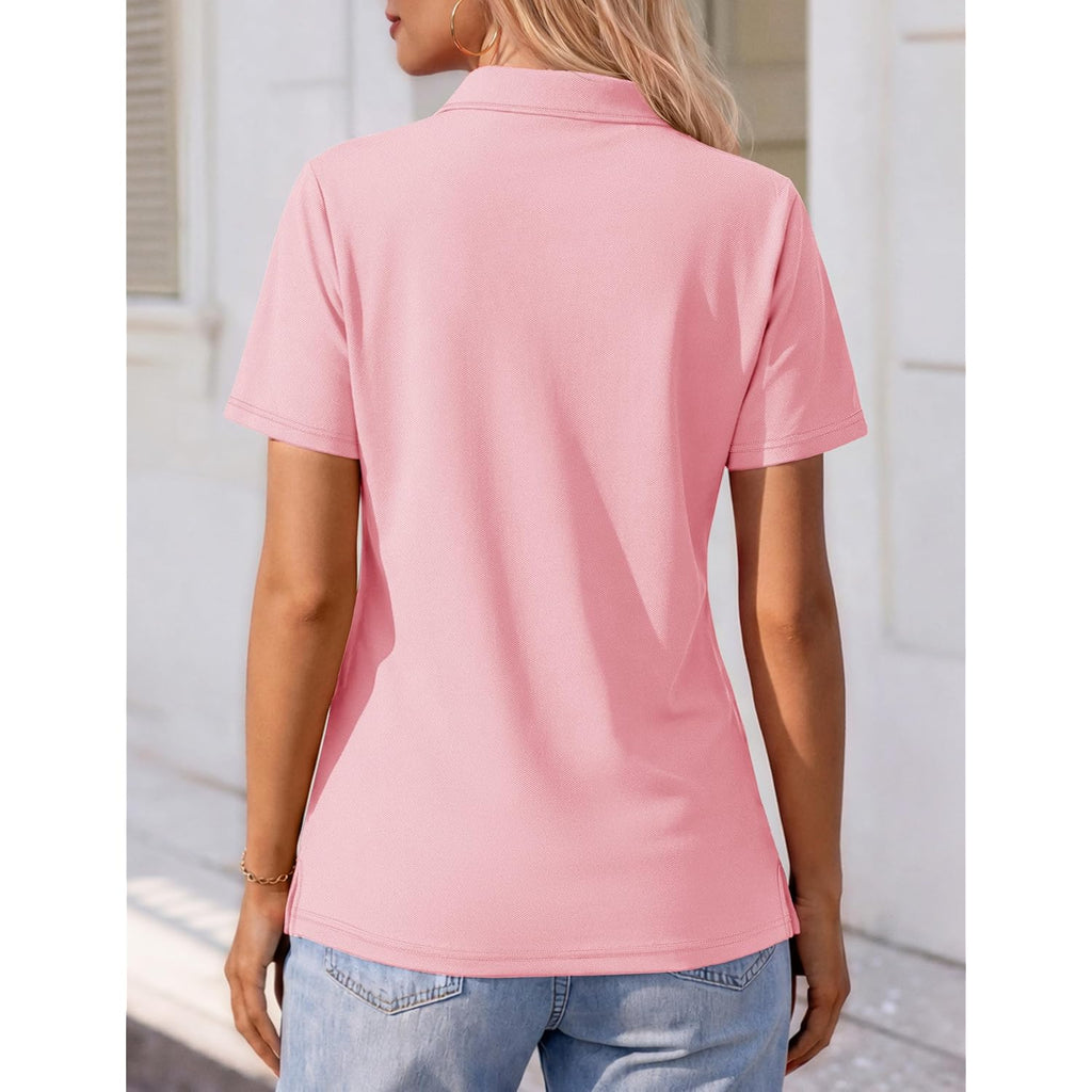 Polo Shirts for Women Short Sleeve 3 Button Collared Golf Tee Cotton Business Casual Summer Work Tops