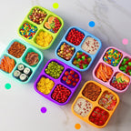 6 Pcs Bento Snack Containers, Reusable 4 Compartment Food Storage Container With Lids, Divided Lunchable Container, Freezer, Microwave & Dishwasher Safe (6 Color)