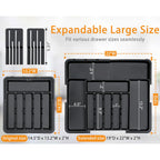 Silverware Organizer - Expandable Large Kitchen Drawer Organizer Utensil Organizer With 2 Removable Knife Blocks, 22"X 19"Cutlery Tray Drawer Dividers For Kitchen Flatware(6-9 Slots) (Black)