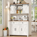 67.7 Inch Farmhouse Pantry Storage Cabinet With Sliding Barn Doors, 2 Drawer Farmhouse Coffee Cabinet With Adjustable Shelf, Side Board With Buffet Cupboard For Livingroom Kitchen, White