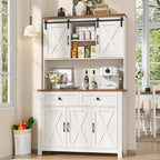 67.7 Inch Farmhouse Pantry Storage Cabinet With Sliding Barn Doors, 2 Drawer Farmhouse Coffee Cabinet With Adjustable Shelf, Side Board With Buffet Cupboard For Livingroom Kitchen, White