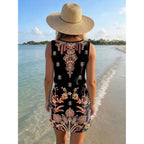 Saukole Womens Sleeveless T Shirt Dresses Casual Cute Floral Print Short Dress Summer Fashion Front Pockets