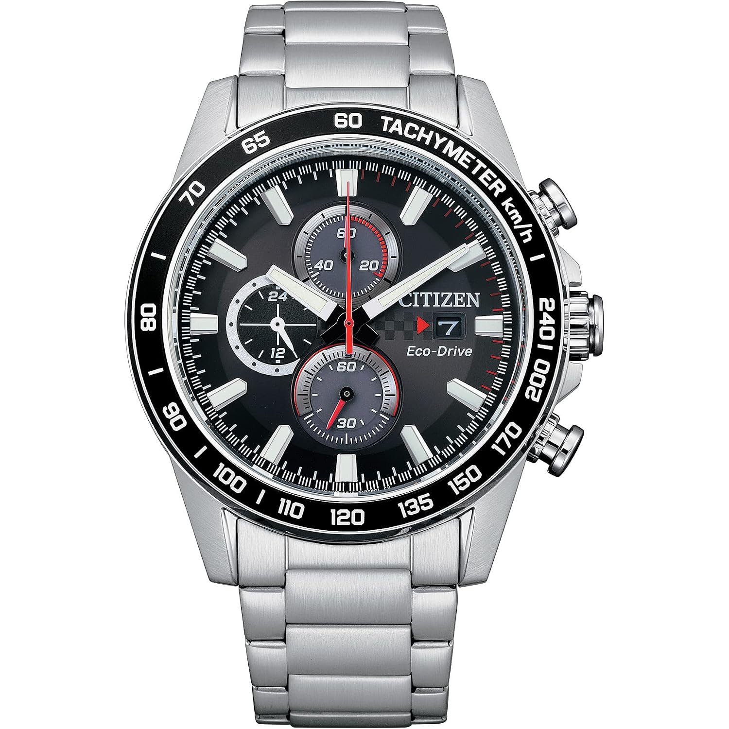 Citizen Men'S Sport Casual Brycen Eco-Drive Chronograph Stainless Steel Watch, 12/24 Hour Time, Date, Tachymeter, 100 Meters Water Resistant, Spherical Mineral Crystal, Weekender