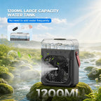 Rechargeable Misting Fan Portable【Max 40H Runtime】,Desk Cooling Air Conditioner Fan 5℉ Drop,Water Spray Mister Fan & 2 Spray Modes, Battery Powered Operated Bedroom Fan & Lights, Remote Control, Black