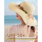 Beach Hats for Women, Wide Brim Sun Straw Hat for Women, Sun Hat UPF 50+ UV Protection