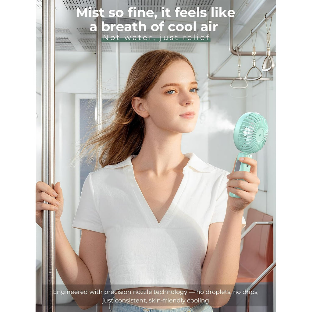 Handheld Misting Fan Portable, Small Personal Rechargeable Cooling Mister Fan Water Spray Mist, 3-Speed, 5-15 Hrs Runtime, 4000Mah Battery Operated For Travel Indoor Outdoor Hand Desk (Blue)