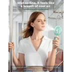 Handheld Misting Fan Portable, Small Personal Rechargeable Cooling Mister Fan Water Spray Mist, 3-Speed, 5-15 Hrs Runtime, 4000Mah Battery Operated For Travel Indoor Outdoor Hand Desk (Blue)