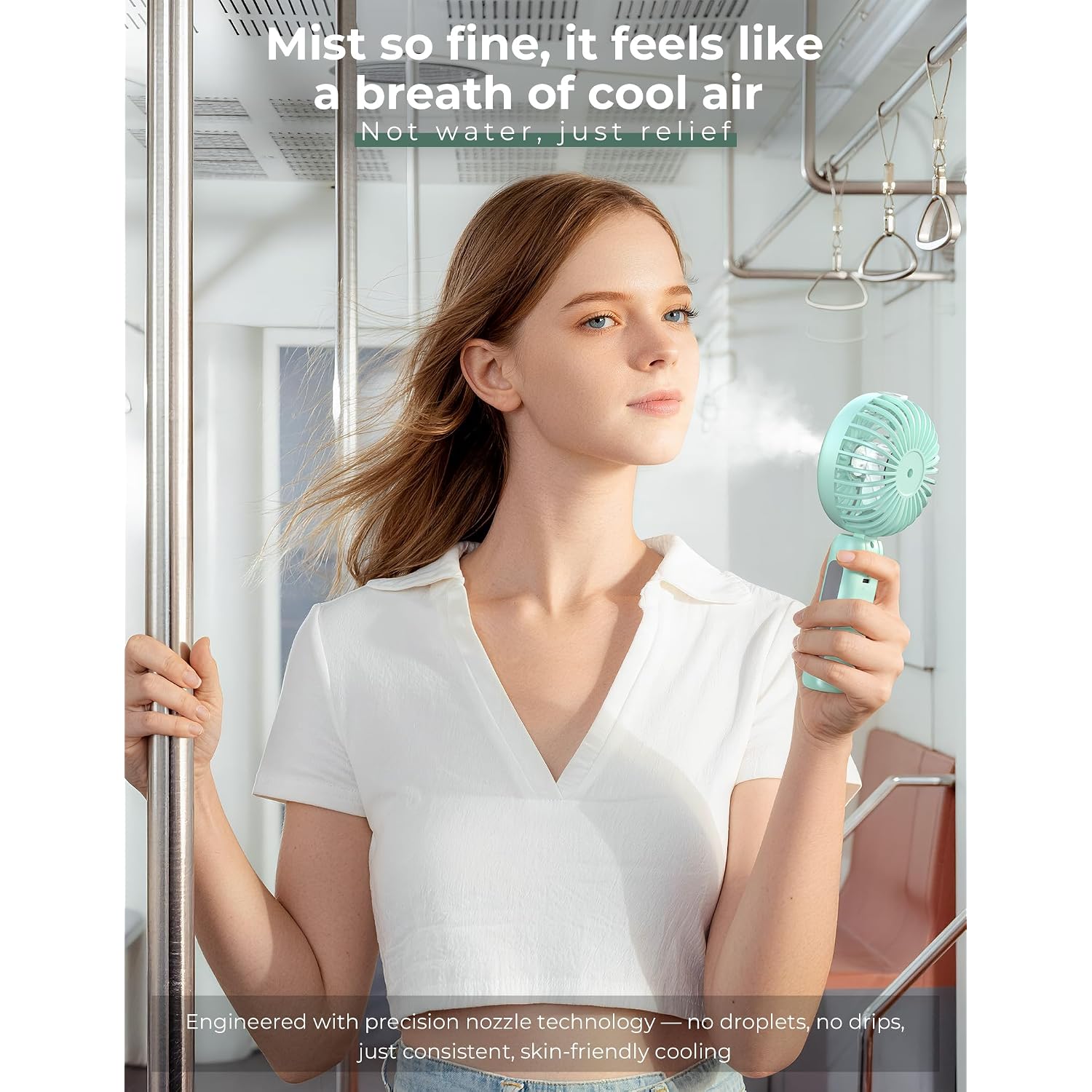 Handheld Misting Fan Portable, Small Personal Rechargeable Cooling Mister Fan Water Spray Mist, 3-Speed, 5-15 Hrs Runtime, 4000Mah Battery Operated For Travel Indoor Outdoor Hand Desk (Blue)