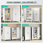 75" Tall Pantry Cabinet,Farmhouse Kitchen Pantry Storage Cabinets With 2 Doors And 5 Shelves,White Metal Storage Cabinet,Large Cupboard For Home,Kitchen,Dining/Living Room