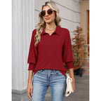 Ivicoer Womens 3/4 Length Sleeves Polo Shirts Collared Tops Business Casual Blouses Basic Tees Trendy Outfits Spring Clothes