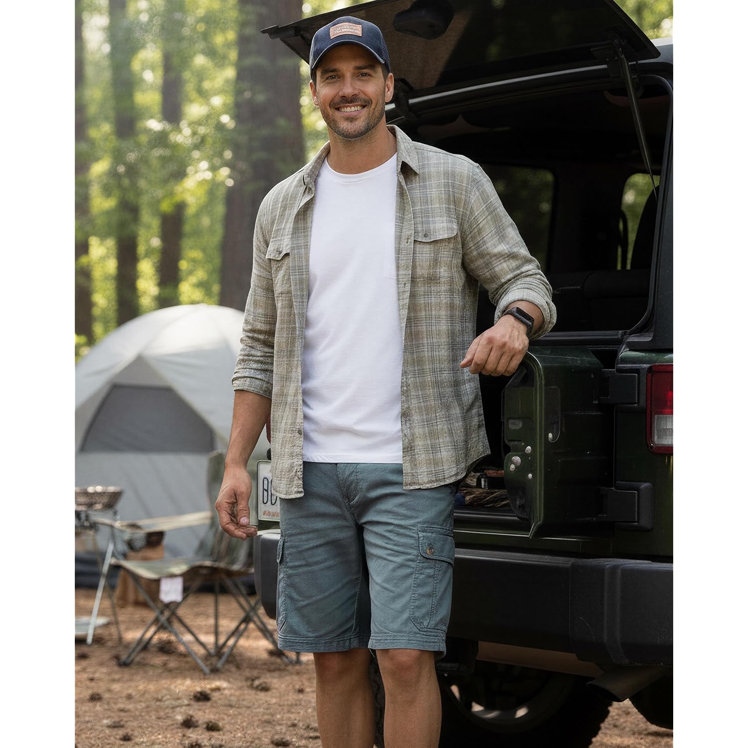 Ny Threads 100% Cotton Stretch Men Casual Cargo Shorts Relaxed Fit