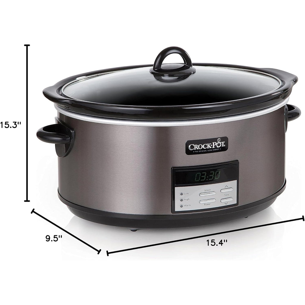 Crock-Pot Large 8-Quart Programmable Slow Cooker with Auto Warm Setting Black Stainless Steel