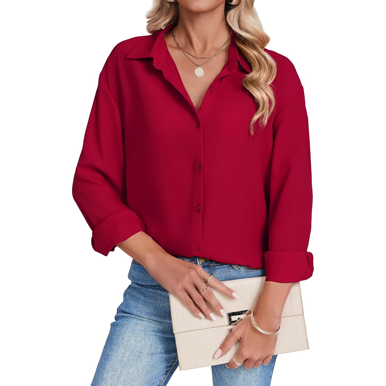 Zeagoo Button Down Shirts For Women Dressy Casual Floral Printed Collared Chiffon Blouse Long Sleeve Business Work Tops