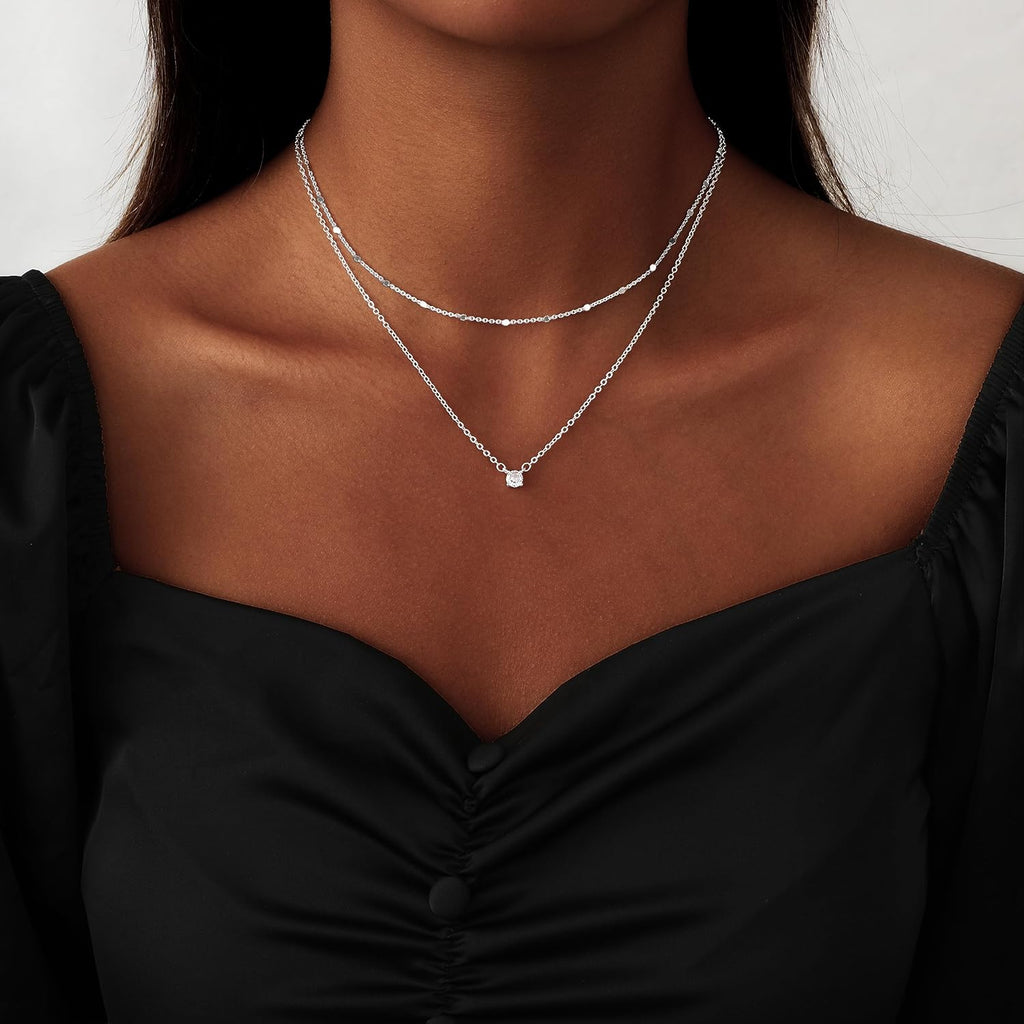 Coshilta Layered Gold Necklaces for Women, 14K Plated Gold Sterling Silver Plated Dainty Pendant Necklace Set with Cubic Zirconia,Stackable Chain Choker,Trendy Personalized Jewelry Gift Non Tarnish