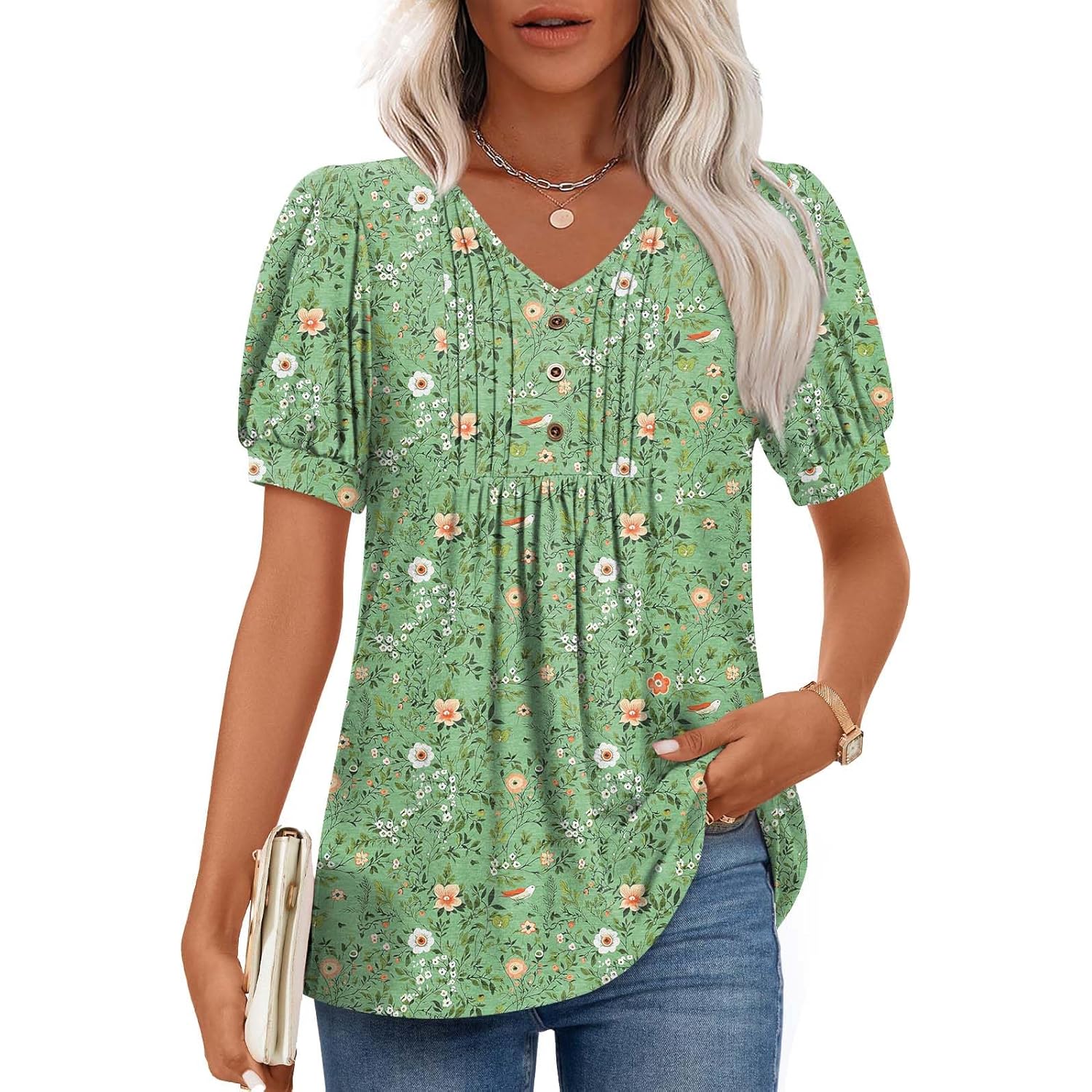 Women's Summer Tunic Tops Casual Dressy Blouses Short Sleeve Shirts M-4XL