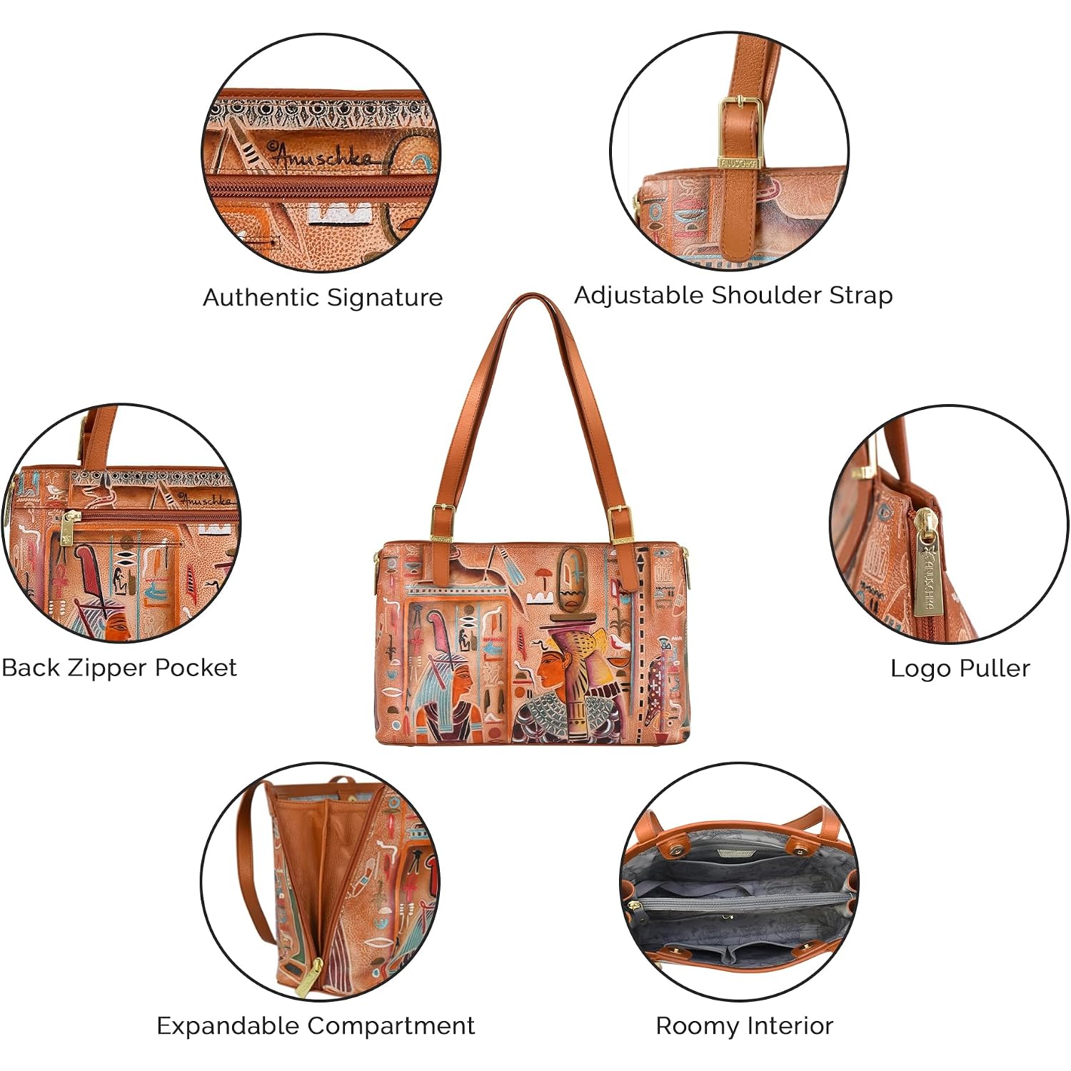 Anuschka Women’S Hand-Painted Genuine Leather Expandable Shopper Tote - Floral Passion