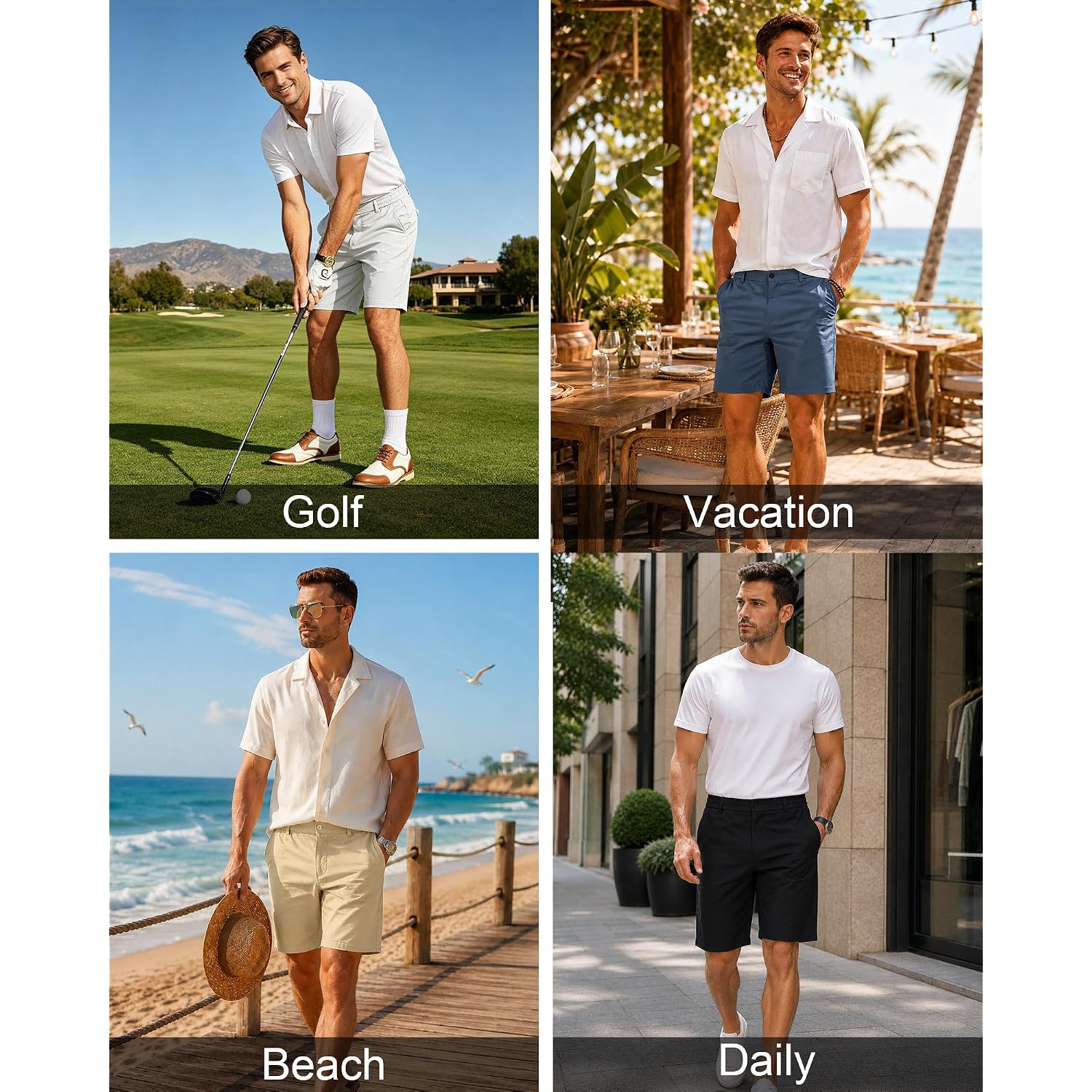 Ntrlv Men'S Cotton Chino Shorts Casual Elastic Waist Drawstring 7 Inch Summer Beach Golf Shorts With Pockets