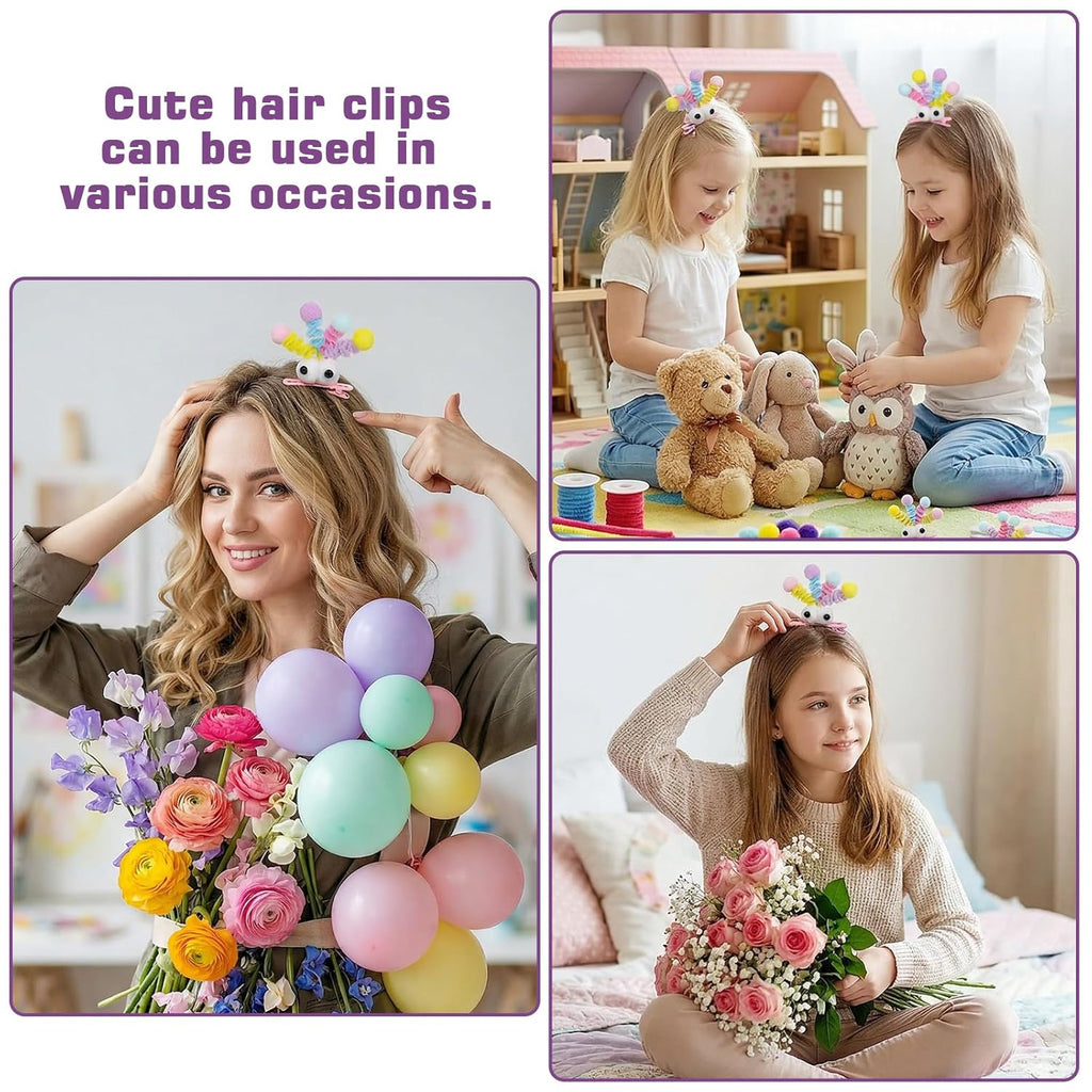 4 Pcs Fluffy Pom Poms Hair Clips Funny Plush Duckbill Hairpins Hair Barrettes Kawaii Cartoon Clips Non Slip Crazy Hair Day Accessories for Long Short Hairs Party Styling