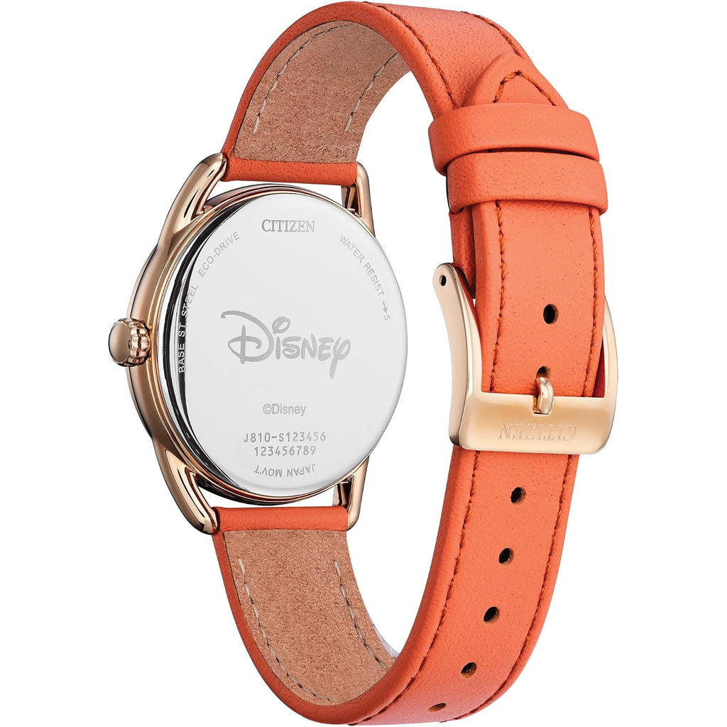 Citizen Eco-Drive Ladies' Disney Minnie Mouse Gardening Watch, Gold Tone With Coral Strap, Floral, 3-Hand Date, 36Mm (Model: Fe6087-04W)