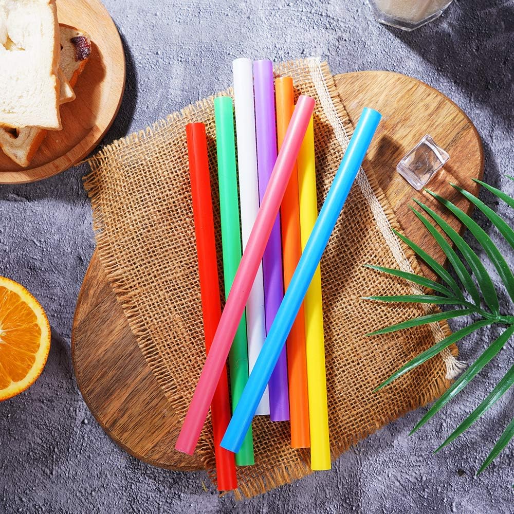 200 Pcs Jumbo Smoothie Straws,Colorful Disposable Plastic Large Wide-Mouthed Milkshake Straw (0.43" Diameter And 8.2" Long) 8 Colors Mixed