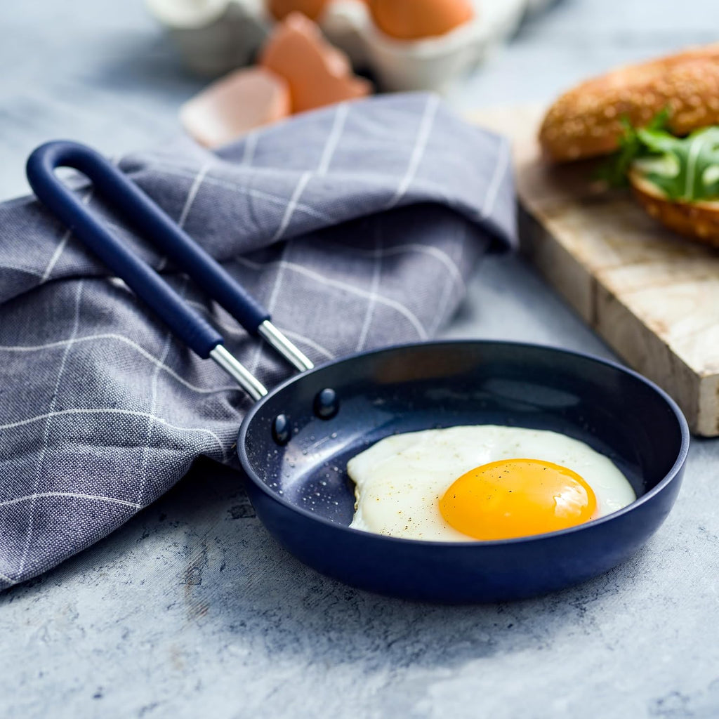 Blue Diamond Mini Egg Frying Pan Skillet, Diamond Infused Healthy Ceramic Nonstick, Pfas And Pfoa-Free, Dishwasher And Oven Safe, Even Heating, Metal Utensil Safe, Warp Control Base, Blue