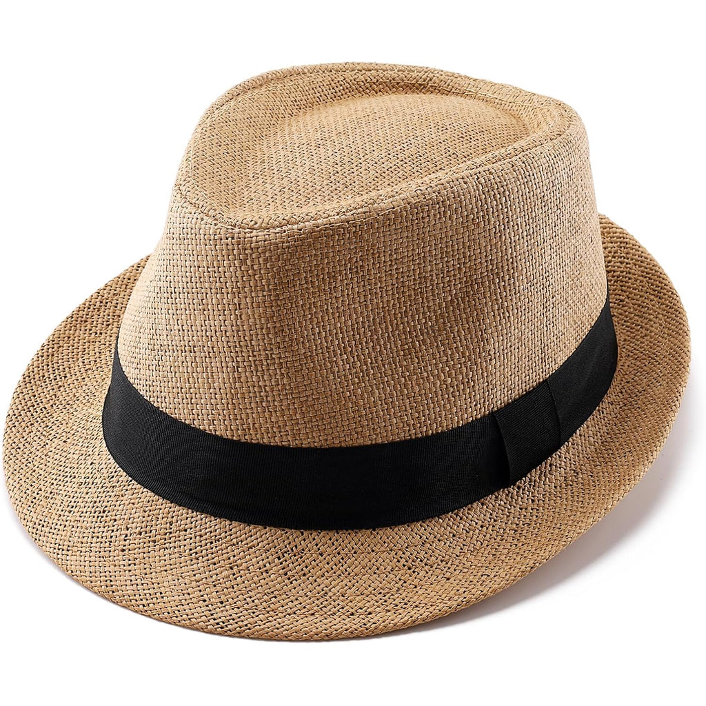 Straw Fedora Hats For Men Women, 1920S Short Brim Trilby Panama Hat Summer Beach Sun Cap