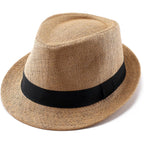 Straw Fedora Hats For Men Women, 1920S Short Brim Trilby Panama Hat Summer Beach Sun Cap