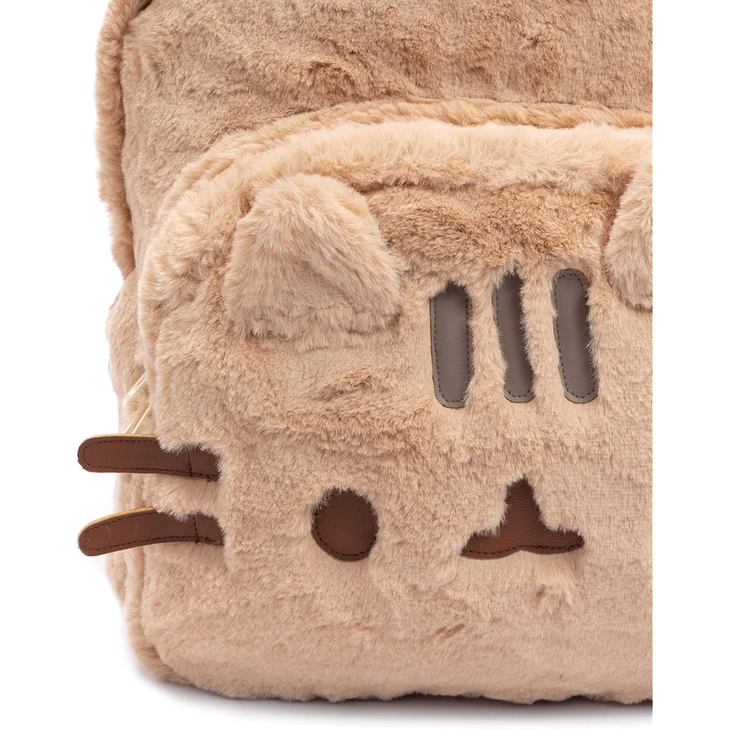 Pusheen The Cat Kids Beige Fluffy Backpack Rucksack 3D Ears Padded Straps 16 Inch School Travel Daypack Laptop Gym Bag