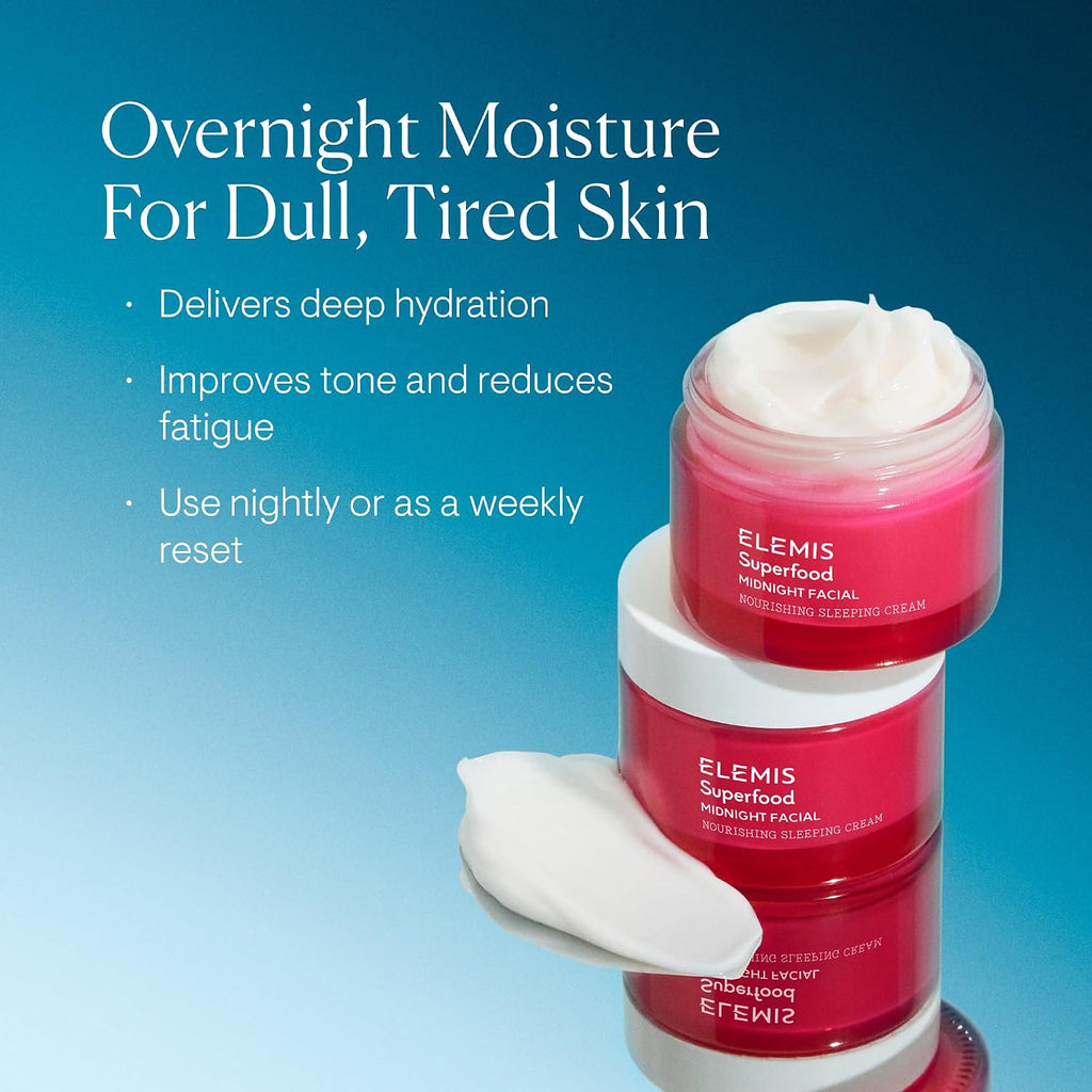 Elemis Superfood Midnight Facial, Moisturizer Face Cream, Hydrating Face Moisturizer For Dry Skin, Overnight Facial Cream With Camu Camu