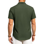 Alimens & Gentle Mens Linen Shirts Short Sleeve Button Down Shirts Wrinkle Free Casual Vacation Beach Summer Tops