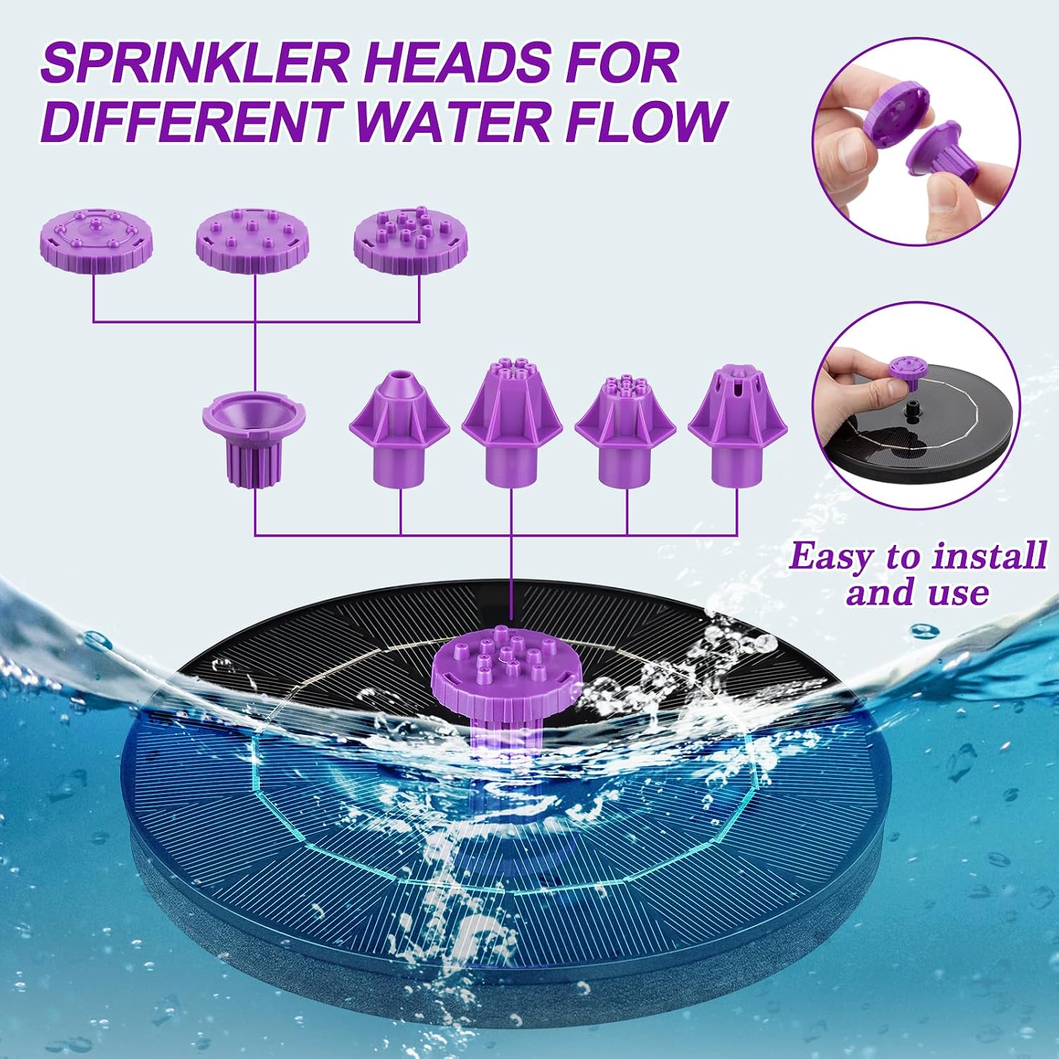 3.5W Solar Bird Bath Fountain Pump, Solar Powered Water Pump, Outdoor Water Fountain With 8-In-1 Nozzles, 4 Fixed Pipes For Hummingbirds, Garden, Pool, Pond
