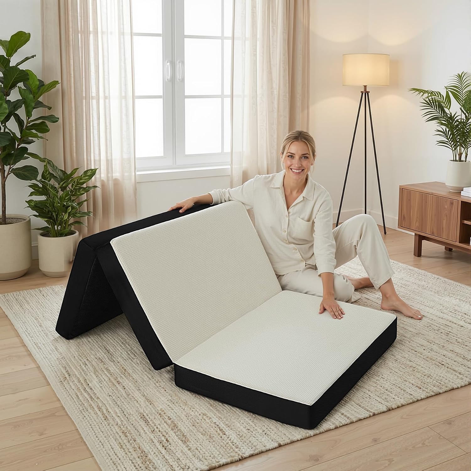 Foldable Mattress Twin Memory Foam Tri Folding Pad Washable, 75X38X4" White