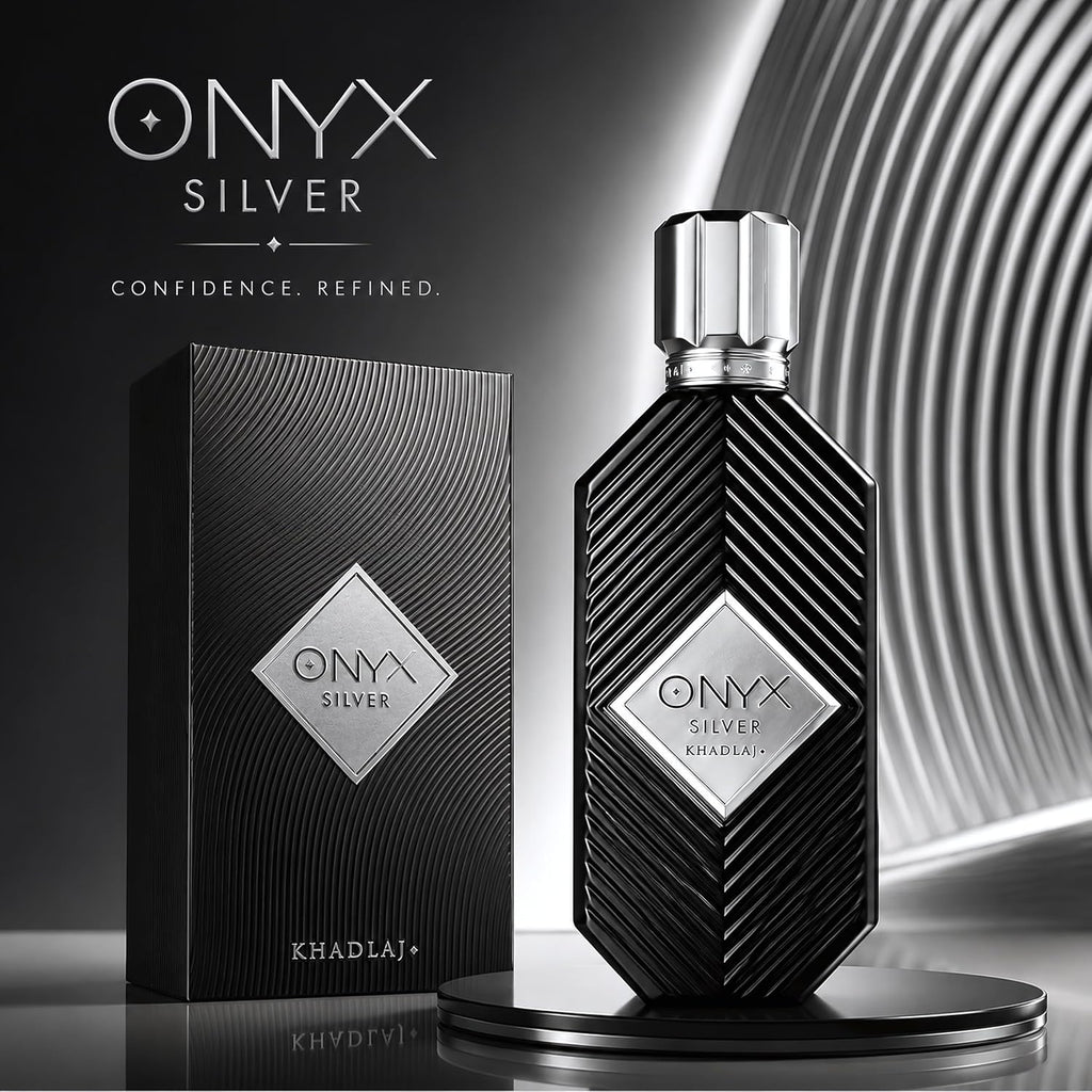 Khadlaj Onyx Silver – Fresh, Spicy, Woody, Amber – Eau De Parfum Spray Long-Lasting Fragrance For Men, 3.4 Ounce / 100Ml