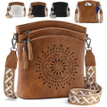 RAINSMORE Women's Medium Leather Crossbody Bag - Lightweight Casual Purse for Weekend Shopping, Everyday Outings, Travel