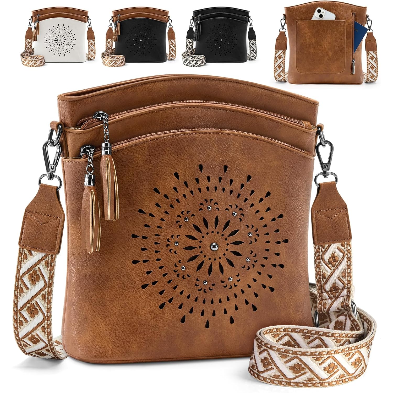 RAINSMORE Women's Medium Leather Crossbody Bag - Lightweight Casual Purse for Weekend Shopping, Everyday Outings, Travel