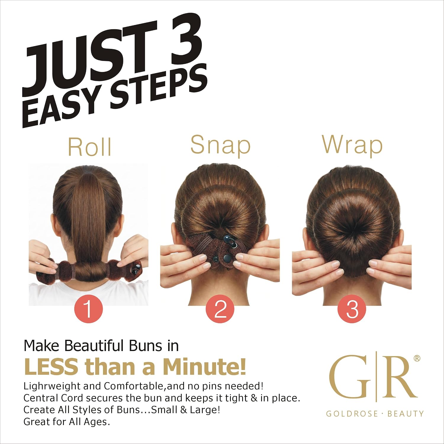 Goldrose Buns 2 Pieces Magic Hair Styling Styler Hair Bun Maker | Twist Ring Former Shaper Doughnut Donut Chignon Bun Maker Clip Hair Curler Accessory Small & Large (Brown)